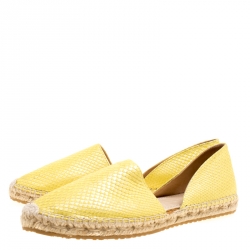 Pre Owned Jimmy Choo Yellow Pearl Finish Embossed Snakeskin Leather Dreya D'orsay Flat Espadrilles Size 39
