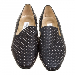 Jimmy Choo Black Studded Suede Wheel Smoking Slippers Size 38.5
