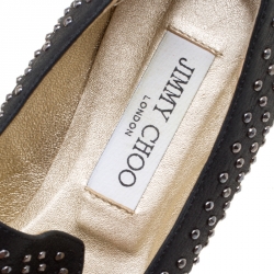 Jimmy Choo Black Studded Suede Wheel Smoking Slippers Size 38.5