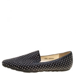 Jimmy Choo Black Studded Suede Wheel Smoking Slippers Size 38.5