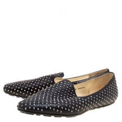 Jimmy Choo Black Studded Suede Wheel Smoking Slippers Size 38.5