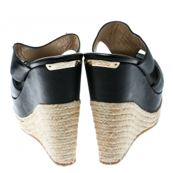 Pre Owned Jimmy Choo Black Cut Out Leather Pledge Espadrille Wedge Platform Sandals Size 42