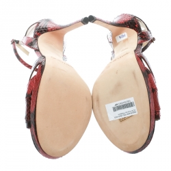 مملوكة مسبقًا صندل جيمي تشو كينزي مف بحزام كاحل جلد إلافيه بنقوش جلد ثعبان أحمر مقاس 39.5