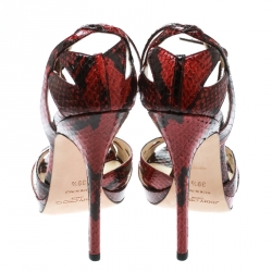 مملوكة مسبقًا صندل جيمي تشو كينزي مف بحزام كاحل جلد إلافيه بنقوش جلد ثعبان أحمر مقاس 39.5