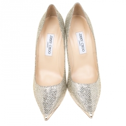 Pre Owned Jimmy Choo Metallic Gold Lamé Glitter Fabric Abel Pointed Toe Pumps Size 41