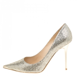 Pre Owned Jimmy Choo Metallic Gold Lamé Glitter Fabric Abel Pointed Toe Pumps Size 41