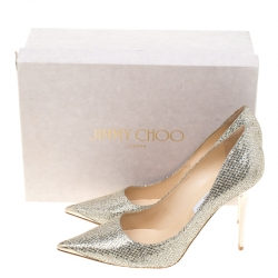 Pre Owned Jimmy Choo Metallic Gold Lamé Glitter Fabric Abel Pointed Toe Pumps Size 41
