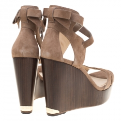 Pre Owned Jimmy Choo Beige Suede Naomi Cross Strap Bow Detail Wedge Sandals Size 41