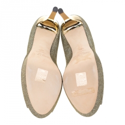 مملوكة مسبقًا Jimmy Choo Metallic Gold Lamè Glitter Fabric Dahlia Platform Peep Toe Pumps Size 40.5