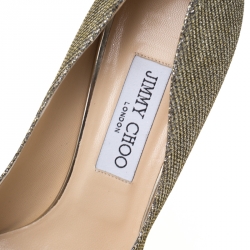 مملوكة مسبقًا Jimmy Choo Metallic Gold Lamè Glitter Fabric Dahlia Platform Peep Toe Pumps Size 40.5