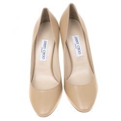 Pre Owned Jimmy Choo Beige Leather Esme Almond Toe Pumps Size 41