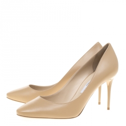 Pre Owned Jimmy Choo Beige Leather Esme Almond Toe Pumps Size 41
