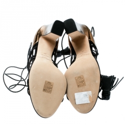 Pre Owned Jimmy Choo Metallic Gold Leather With Black Satin Diamond Block Heel Strappy Sandals Size 41