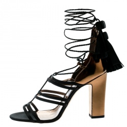Pre Owned Jimmy Choo Metallic Gold Leather With Black Satin Diamond Block Heel Strappy Sandals Size 41