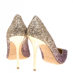 مملوكة مسبقًا Jimmy Choo Metallic Boho Pink/Gold Degrade Coarse Glitter Abel Pointed Toe Pumps Size 40