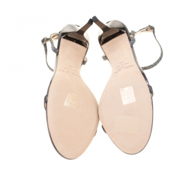 Pre Owned Jimmy Choo Metallic Dark Grey Lamè Fabric Minny Ankle Strap Open Toe Sandals Size 41