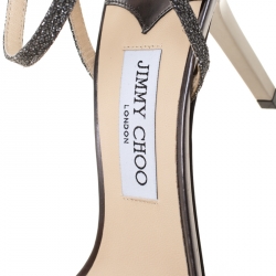 Pre Owned Jimmy Choo Metallic Dark Grey Lamè Fabric Minny Ankle Strap Open Toe Sandals Size 41