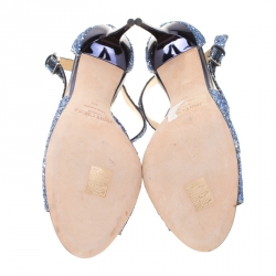 مملوكة مسبقًا صندل جيمي تشو سيور كاحل ايميلي قماش غليتر لاميه لونين مقاس 38