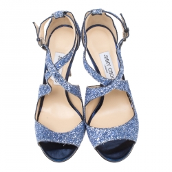 مملوكة مسبقًا صندل جيمي تشو سيور كاحل ايميلي قماش غليتر لاميه لونين مقاس 38