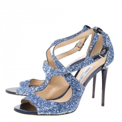 مملوكة مسبقًا صندل جيمي تشو سيور كاحل ايميلي قماش غليتر لاميه لونين مقاس 38
