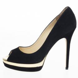 Pre Owned Jimmy Choo Black Suede Brulee Platform Peep Toe Pumps Size 38