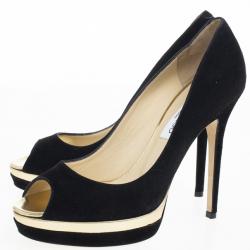 Pre Owned Jimmy Choo Black Suede Brulee Platform Peep Toe Pumps Size 38