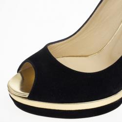Pre Owned Jimmy Choo Black Suede Brulee Platform Peep Toe Pumps Size 38