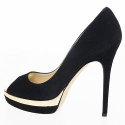 Pre Owned Jimmy Choo Black Suede Brulee Platform Peep Toe Pumps Size 38