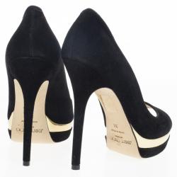 Pre Owned Jimmy Choo Black Suede Brulee Platform Peep Toe Pumps Size 38
