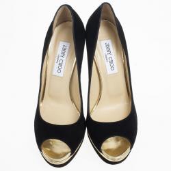 Pre Owned Jimmy Choo Black Suede Brulee Platform Peep Toe Pumps Size 38