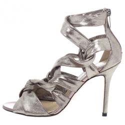 Pre Owned Jimmy Choo Metallic Suede Knotted Kemble Sandals Size 37.5