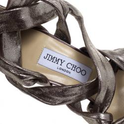 Pre Owned Jimmy Choo Metallic Suede Knotted Kemble Sandals Size 37.5