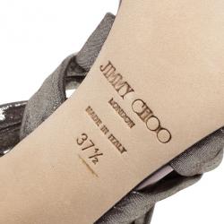 Pre Owned Jimmy Choo Metallic Suede Knotted Kemble Sandals Size 37.5