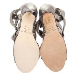 Pre Owned Jimmy Choo Metallic Suede Knotted Kemble Sandals Size 37.5