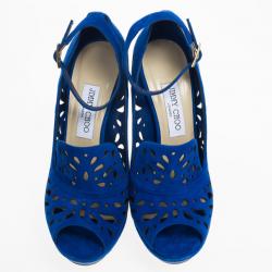 مملوكة مسبقًا Jimmy Choo Blue Suede Kalan Platform Ankle Strap Pumps Size 39.5