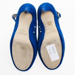 مملوكة مسبقًا Jimmy Choo Blue Suede Kalan Platform Ankle Strap Pumps Size 39.5