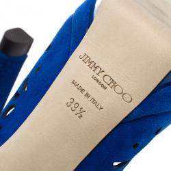 مملوكة مسبقًا Jimmy Choo Blue Suede Kalan Platform Ankle Strap Pumps Size 39.5