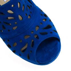 مملوكة مسبقًا Jimmy Choo Blue Suede Kalan Platform Ankle Strap Pumps Size 39.5