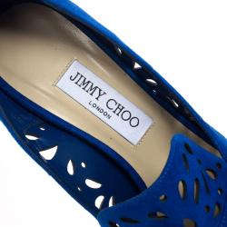 مملوكة مسبقًا Jimmy Choo Blue Suede Kalan Platform Ankle Strap Pumps Size 39.5