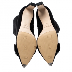 مملوكة مسبقًا Jimmy Choo Black Suede Hanover 65 Embellished Pointed Toe Ankle Boots 38