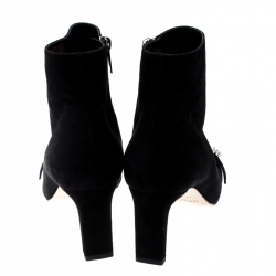 مملوكة مسبقًا Jimmy Choo Black Suede Hanover 65 Embellished Pointed Toe Ankle Boots 38