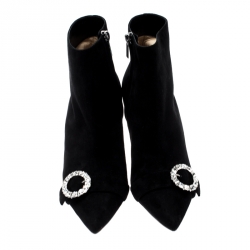 مملوكة مسبقًا Jimmy Choo Black Suede Hanover 65 Embellished Pointed Toe Ankle Boots 38