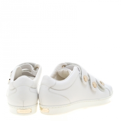 Pre Owned Jimmy Choo White Leather Trainers Low Top Sneakers 38