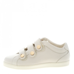 Pre Owned Jimmy Choo White Leather Trainers Low Top Sneakers 38