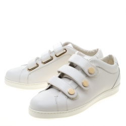 Pre Owned Jimmy Choo White Leather Trainers Low Top Sneakers 38