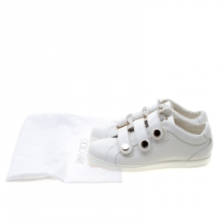 Pre Owned Jimmy Choo White Leather Trainers Low Top Sneakers 38