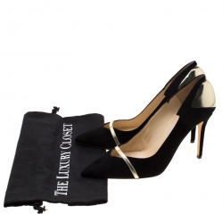 Pre Owned Jimmy Choo Black Suede And Metallic Gold Leather Cut Out Detail Pointed Toe Pumps Size 39