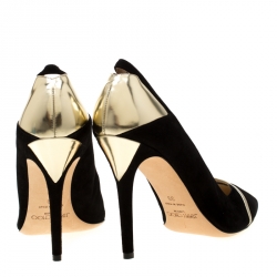 Pre Owned Jimmy Choo Black Suede And Metallic Gold Leather Cut Out Detail Pointed Toe Pumps Size 39