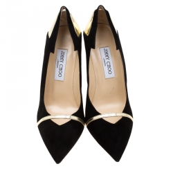Pre Owned Jimmy Choo Black Suede And Metallic Gold Leather Cut Out Detail Pointed Toe Pumps Size 39