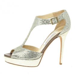 Pre Owned Jimmy Choo Glitter Totem T Strap Sandals Size 40